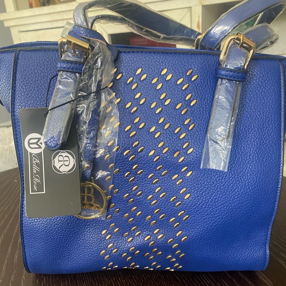Bella Rose 3 piece navy bag set. Beautiful bright blue color with studded detail